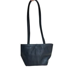 TOTE LE MONDE Navy Leather Bucket Tote Bag Small Shoulder Purse Vintage